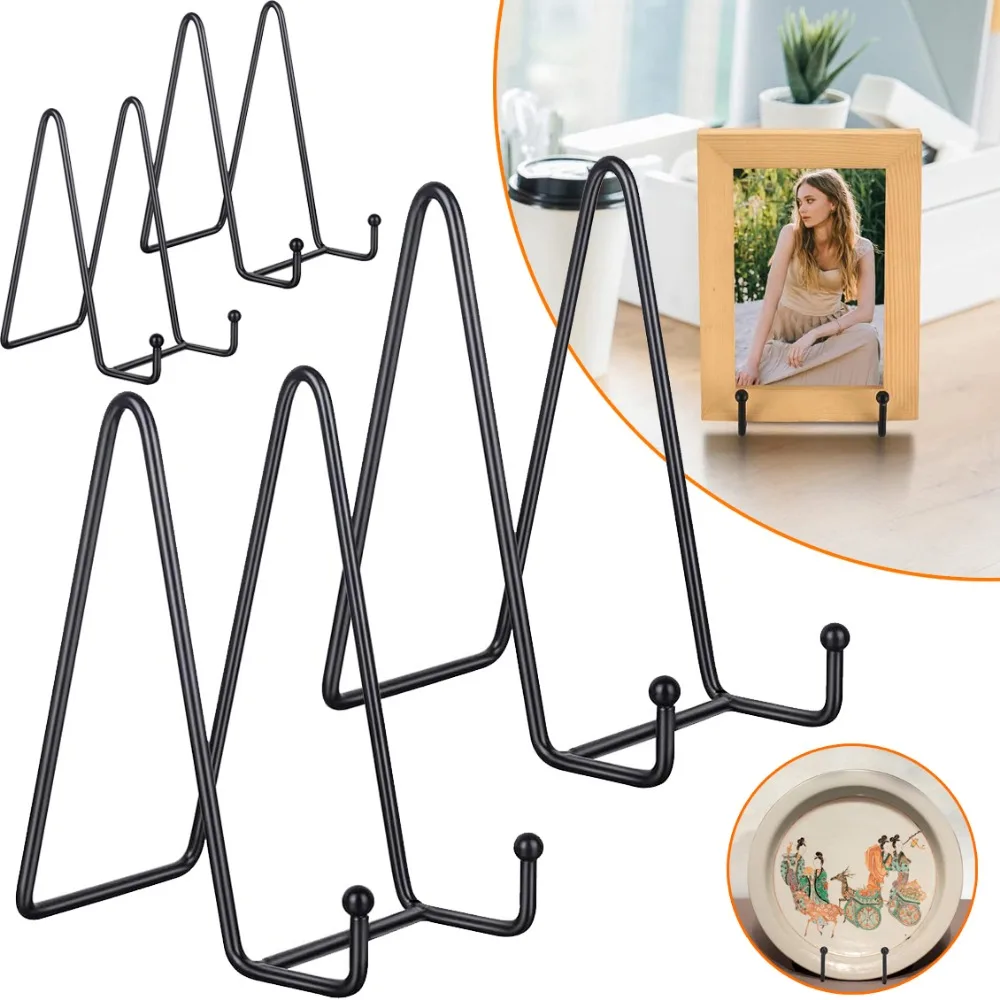 Lot de 4 supports de présentation, supports métalliques pour cadres photo, chevalets de présentation pour assiettes décoratives, livres, objets d