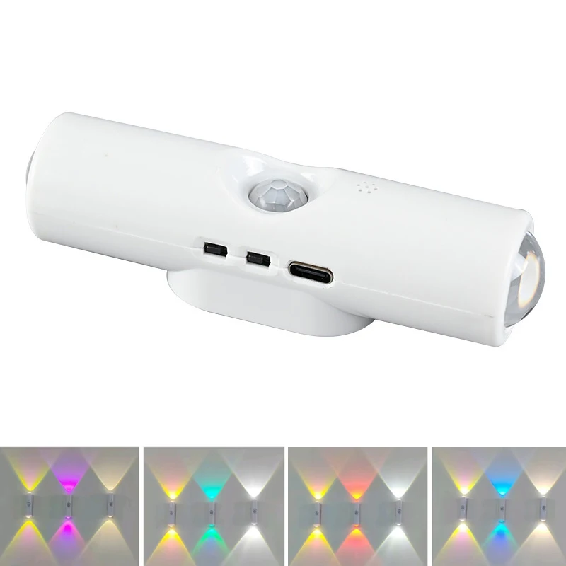 Rechargeable Motion Sensor Night Light RGB Magnetic LED Stair Light For Bedroom Hallway Wardrobe white Rgb