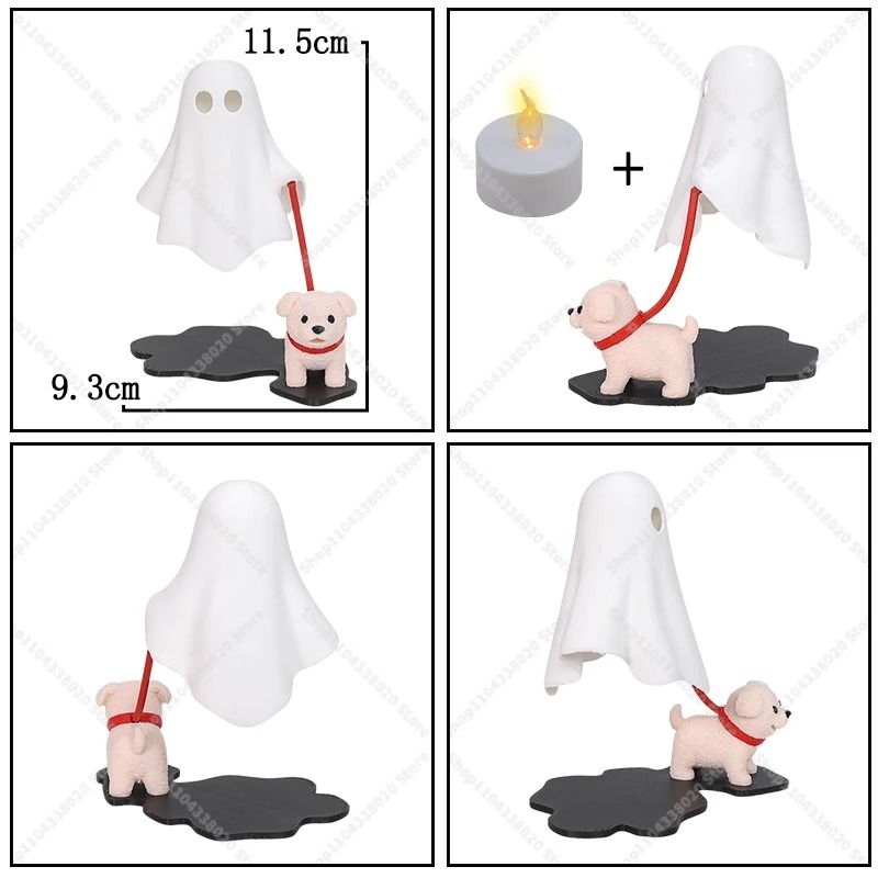 Cute Ghost & Dog LED Night Light Spooky Halloween Desk Lamp & Bedroom Accent with Light