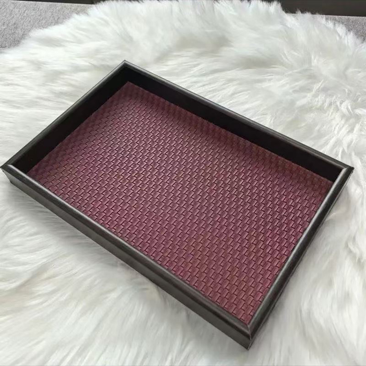 Elegant Woven Faux Leather Tray For Perfume, Cosmetics And Decorative Storage b