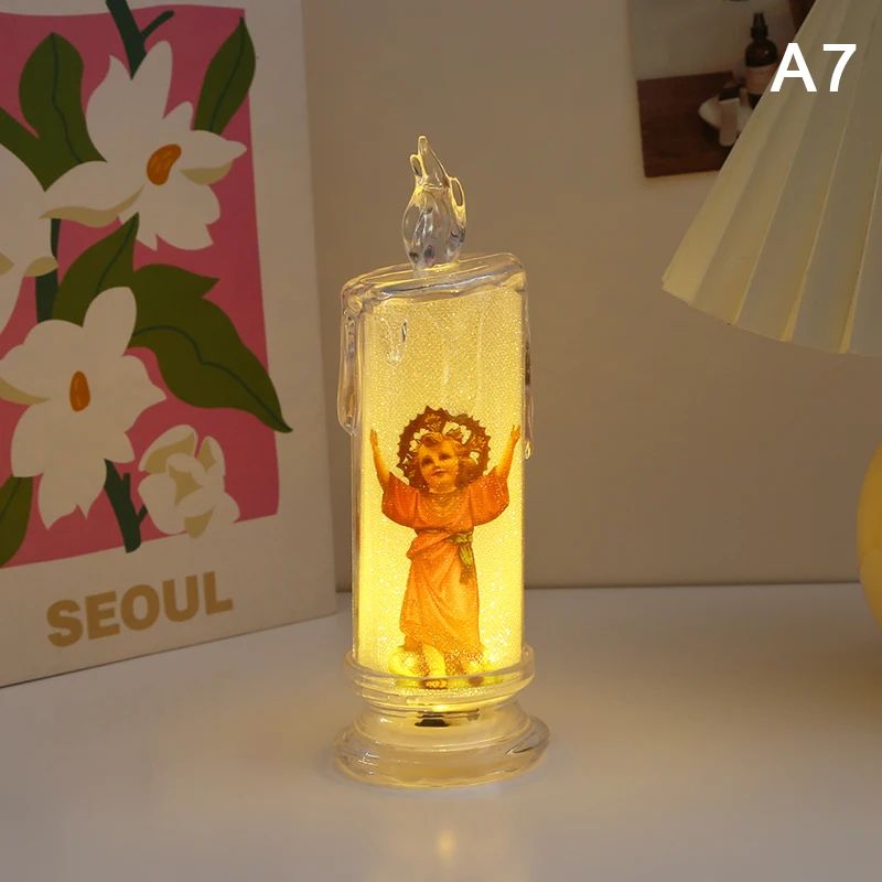 FaithGlow LED Prayer Candle Jesus & Virgin Mary Flameless Devotional Night Light a7