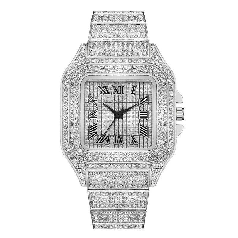 Luxury Gold Watch With Rhinestone Bracelet Unisex Fashion Quartz Diamond Watch silver