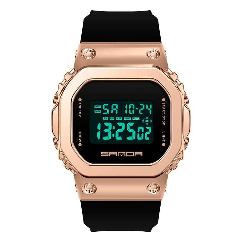 SANDA 9006 Dual Display Watch Waterproof Womens Sports Watch With Luminous Digital Analog Display black Rose Gold