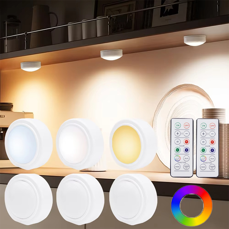 LED Puck Lights Rechargeable Color Under Cabinet Lights For Closets & Kitchen a
