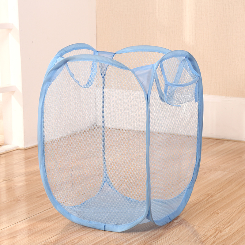 Collapsible Mesh Laundry Basket Pop Up Portable Clothes Hamper blue