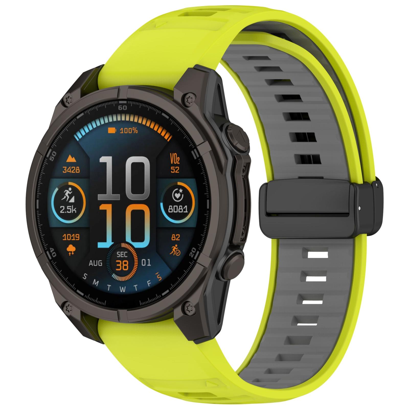 Garmin Fenix 8 AMOLED 51mm Magnetic Silicone Watch Band Two Color Replacement Watch Strap lime+gray