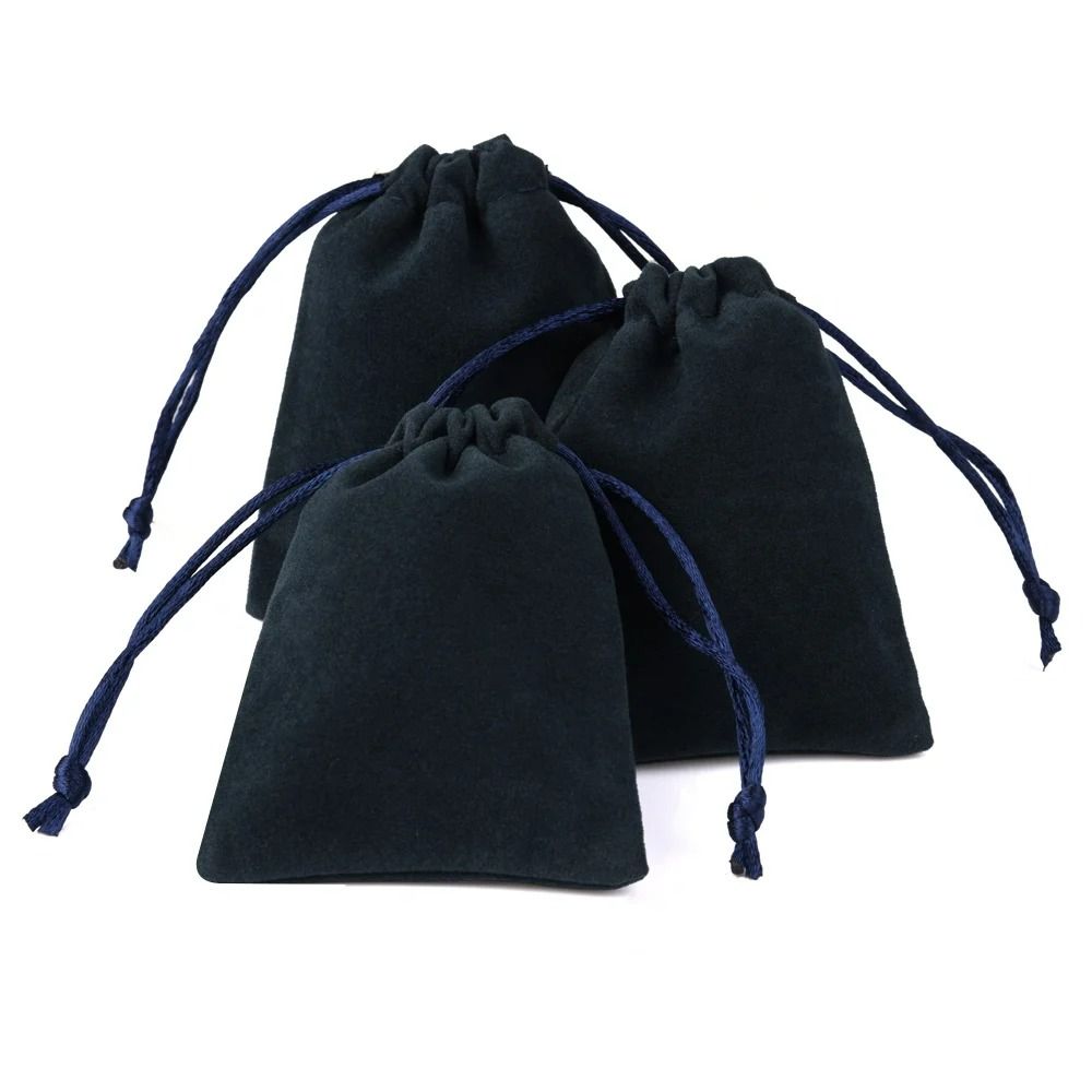 10 Piece High Quality Plush Velvet Drawstring Bags ink Blue 4.7 In X 5.9 In