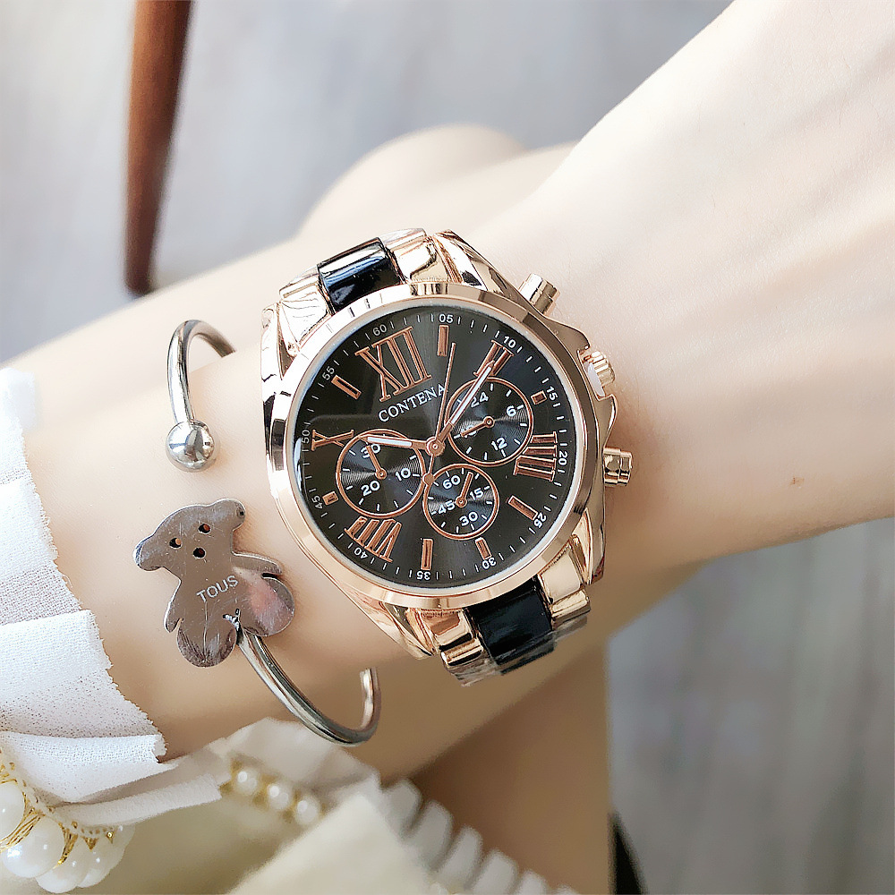 Luxury Women's Quartz Watch With Elegant Steel Bracelet Fashion Ladies Wristwatch For Women black
