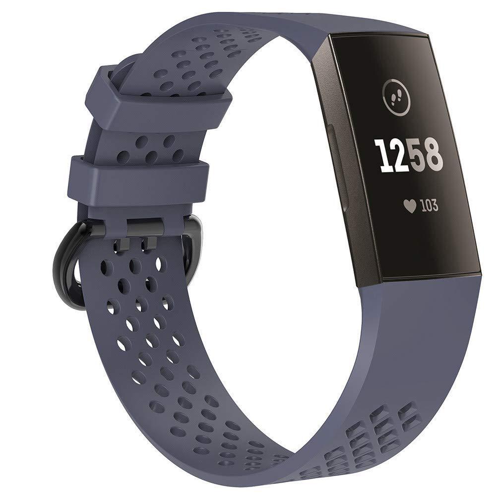 Sport Silicone Watch Band For Fitbit Charge 3 Breathable Adjustable Replacement Strap grey