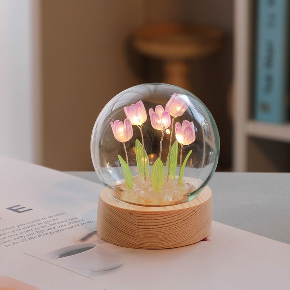 DIY Tulip Night Light Kit Handmade Tulip Flower Lamp LED Bedside Bedroom Decor Gift purple 5 Flowers