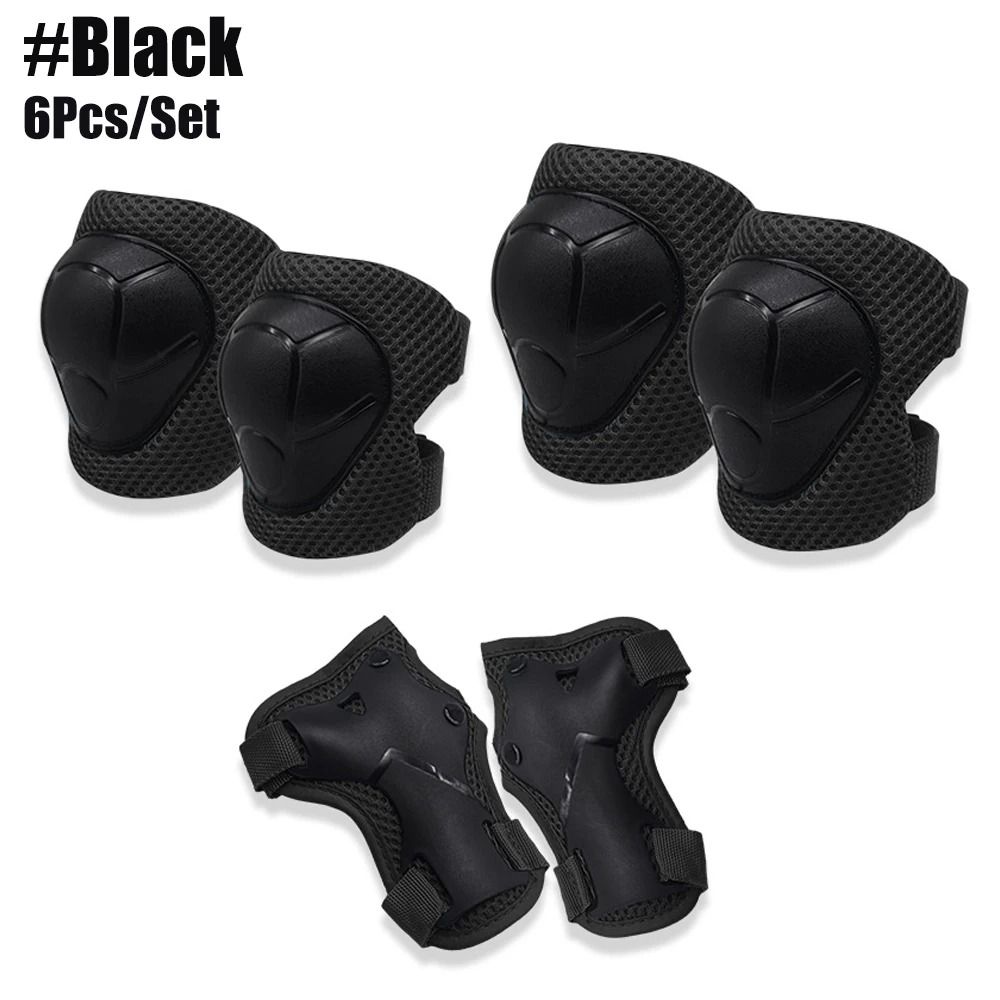 6 Piece Kids Protective Gear Set With Knee Elbow And Wrist Guards black 6 Pcs