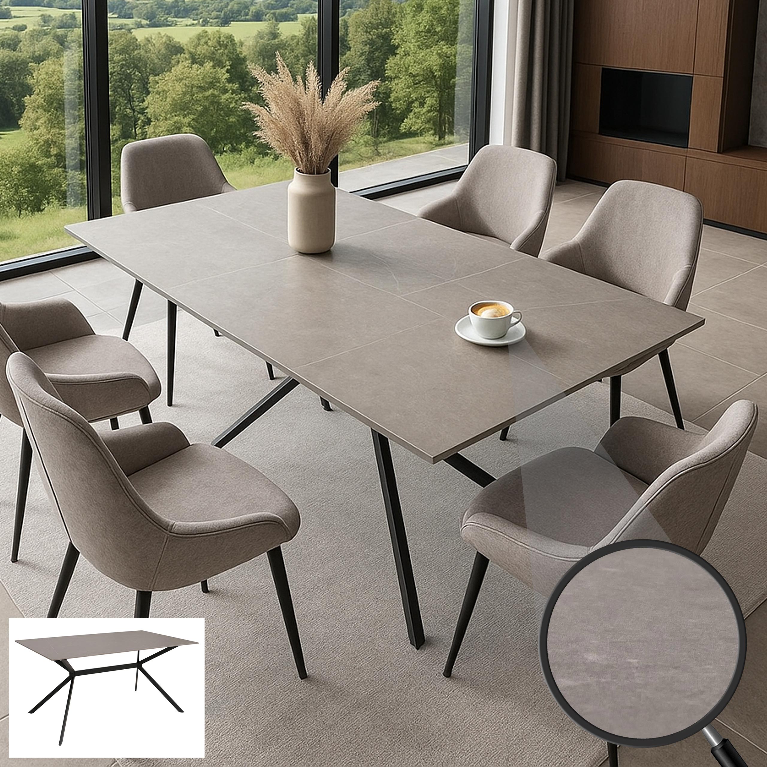 Esszimmertisch HWC-O58, Esstisch Sinterstein Metall, Marmor-Optik 160cm ~ grau