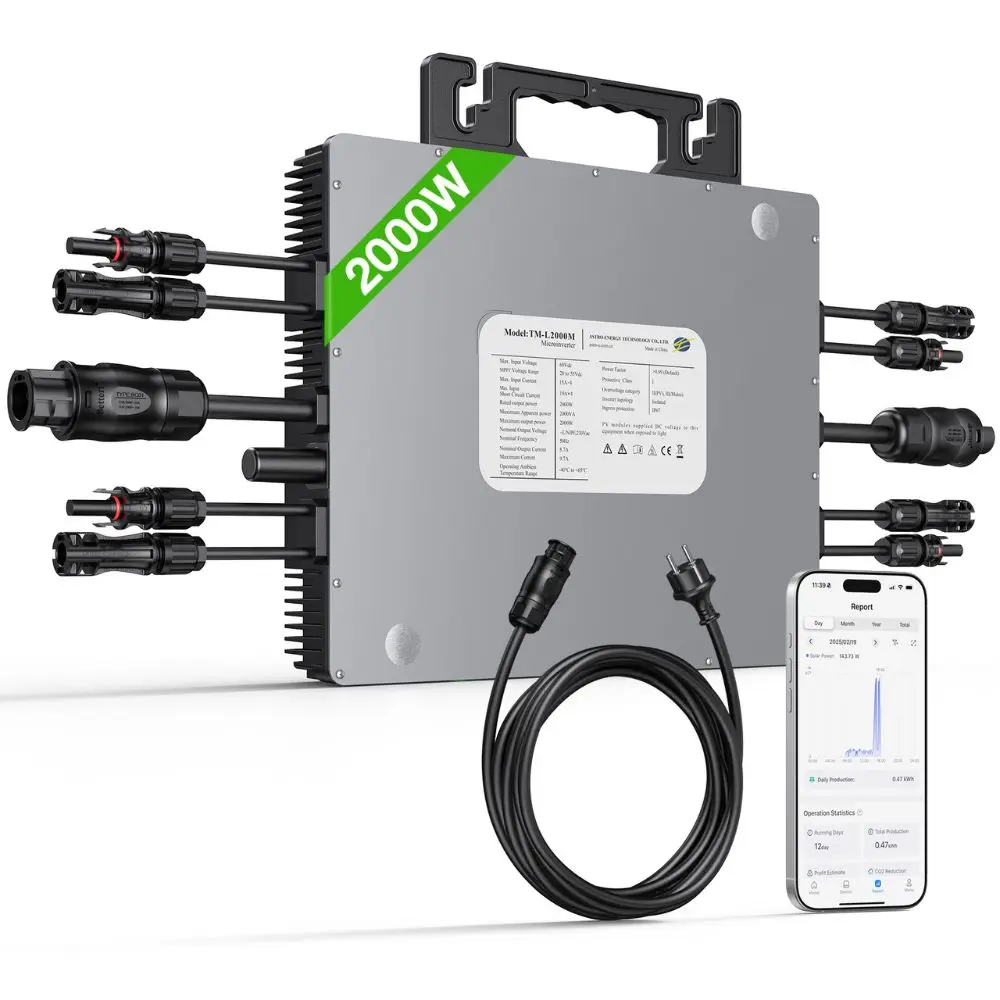 Micro-onduleur LIONSHEE 2000W pour systèmes solaires de balcon, onduleur PV MPPT haute efficacité 99,5%, étanche IP67 avec contrôle par application WiFi et câble AC de 5m, micro-onduleur connecté au