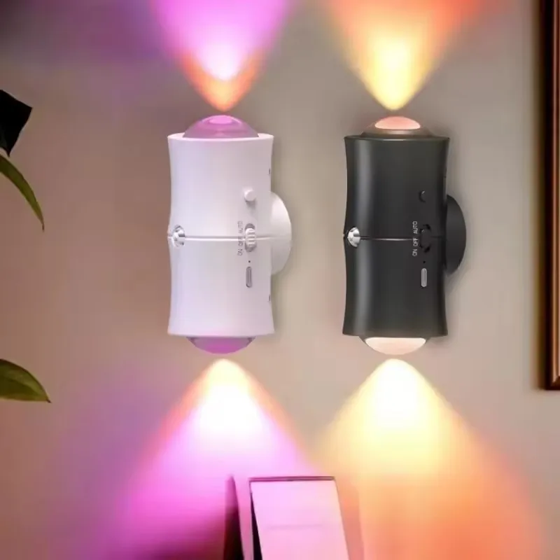 Lampe de nuit LED RGB 7 couleurs avec détecteur de mouvement, rechargeable, magnétique, double tête, lampe murale, lampe de placard, lampe de cuisine, lampe d'escalier, lumière décorative