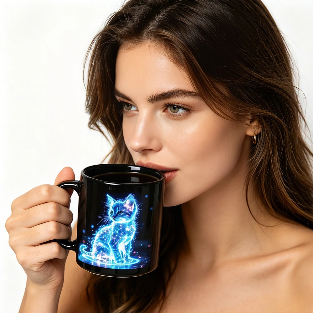 This cute ceramic cat mug can be used for coffee, milk, or water, and serves as a breakfast cup or household drinkware.