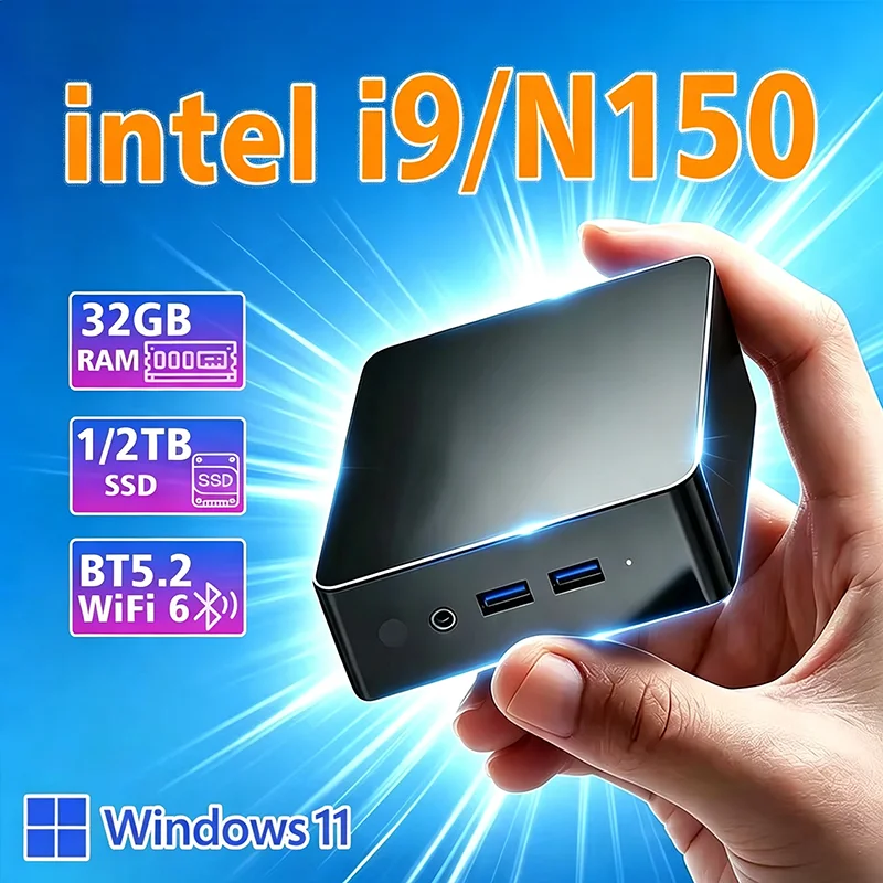 Mini-PC Intel Core I9-10980HK/N150 Windows 11 Kleiner Taschencomputer 32GB RAM 1/2TB SSD WIFI6 BT5.2 4K Desktop-PC Gaming-Computer
