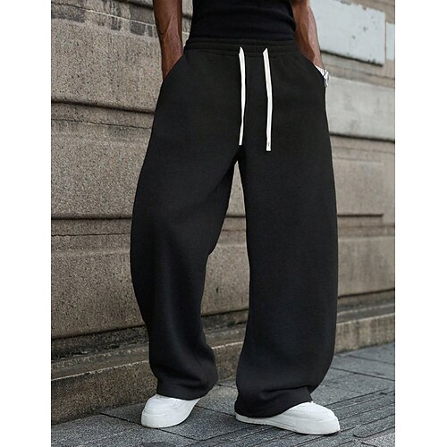 Homme Joggings Pantalons Pantalon décontracté Pantalon de survêtement droit Cordon de serrage Avec Poches Taille Élastique Uni Confort Doux Occasionnel Quotidien Extérieur Mode Style Classique Coupe