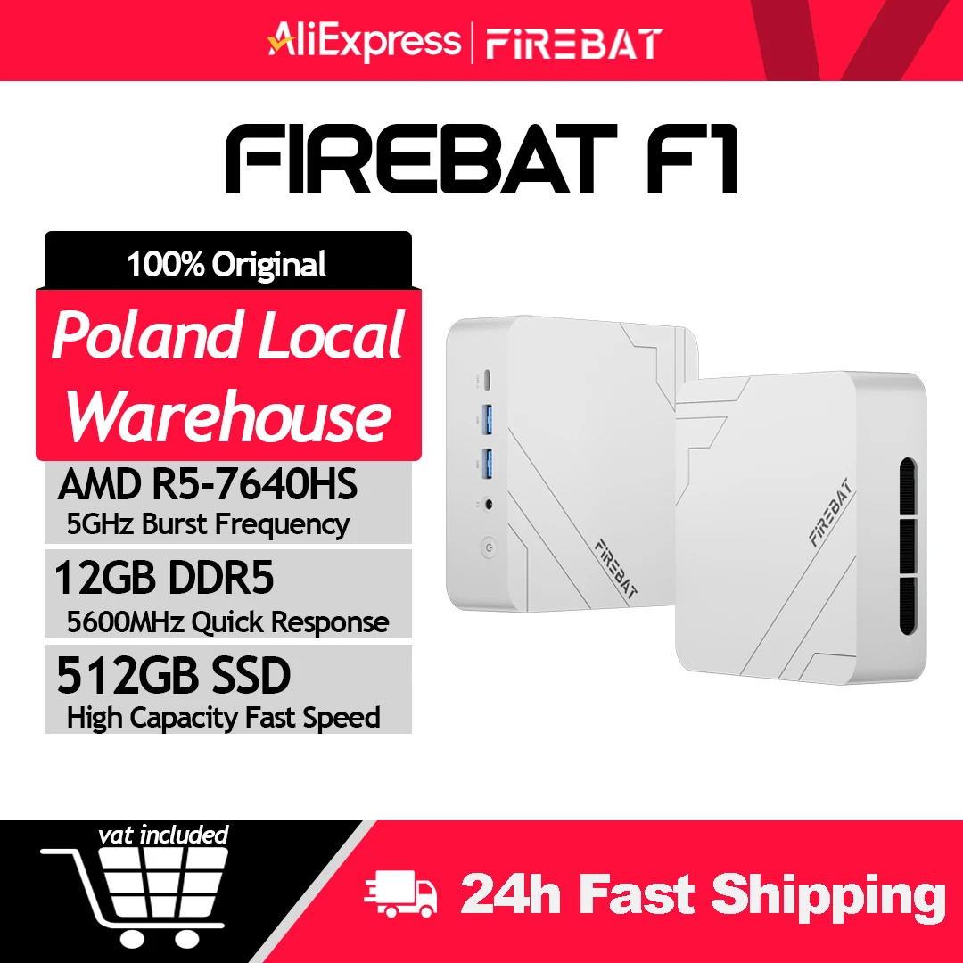 Firebat Mini-PC F1 AMD Ryzen 5 7640HS 12GB 16GB DDR5 512GB SSD Windows 11 Pro Wi-Fi 6 USB4.0 Gaming Desktop Mini-Computer