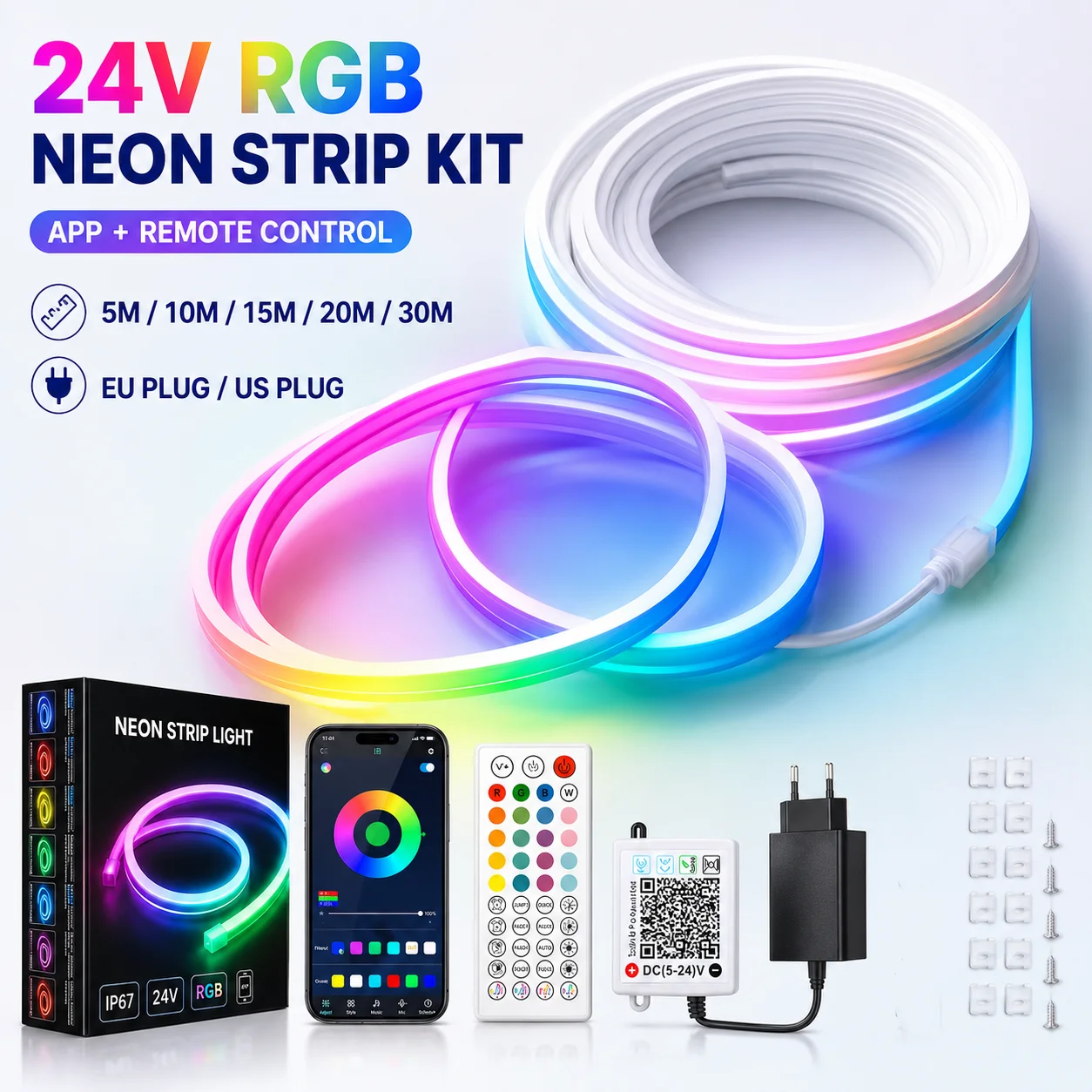 RGB Neonlicht LED-Lichtschlauch Wasserdicht APP-Fernbedienung Musik-Synchronisation 24V Flexibler DIY Silikon-Lichtstreifen für Innen und Außen