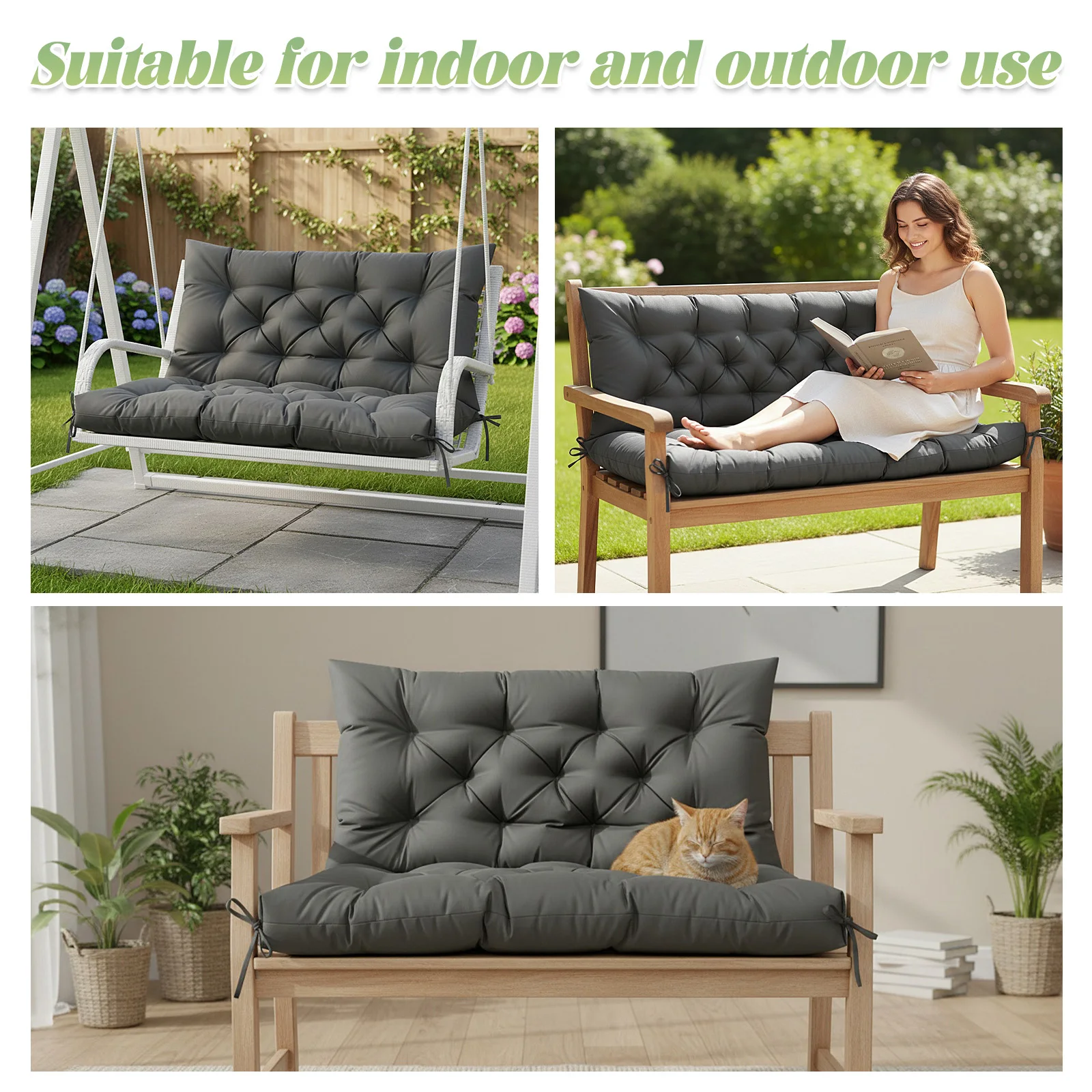 Wasserdichtes Outdoor-Bankkissen mit Rückenlehne, 2/3/4-Sitzer, dickes Patio-Schaukelkissen, UV-beständiges Garten-Lounge-Sitzkissen, Ersatzkissen für Veranda, Balkon, Hollywood-Schaukel, Hängematte,