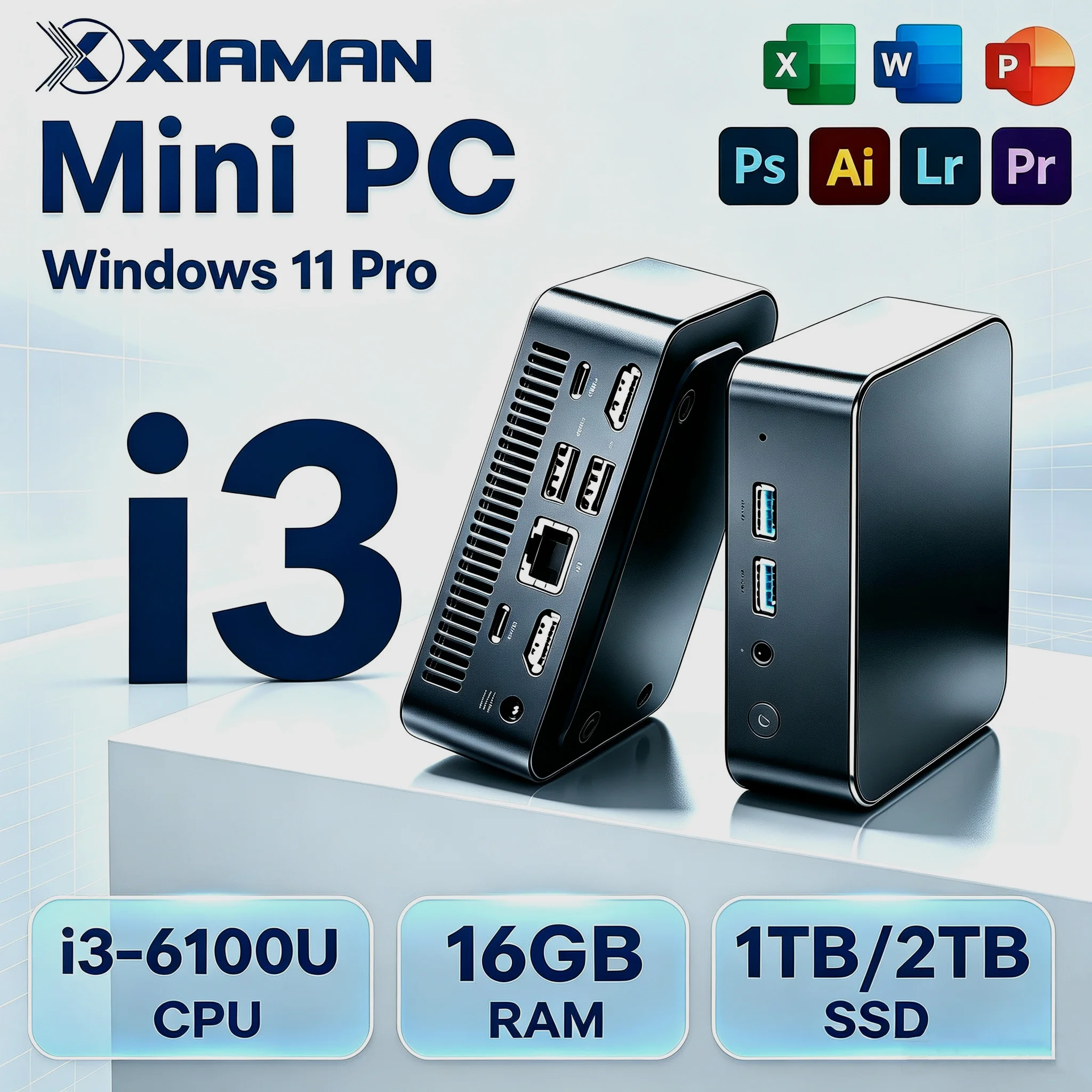 Mini PC Xiaman NEW Intel Windows 11, Mini PC Intel Core I3 6100U, Mini ordinateur 16 Go de RAM, 512 Go 1 To SSD, PC de bureau avec affichage sur 3 écrans, Wifi 6, BT5.2, Mini Host