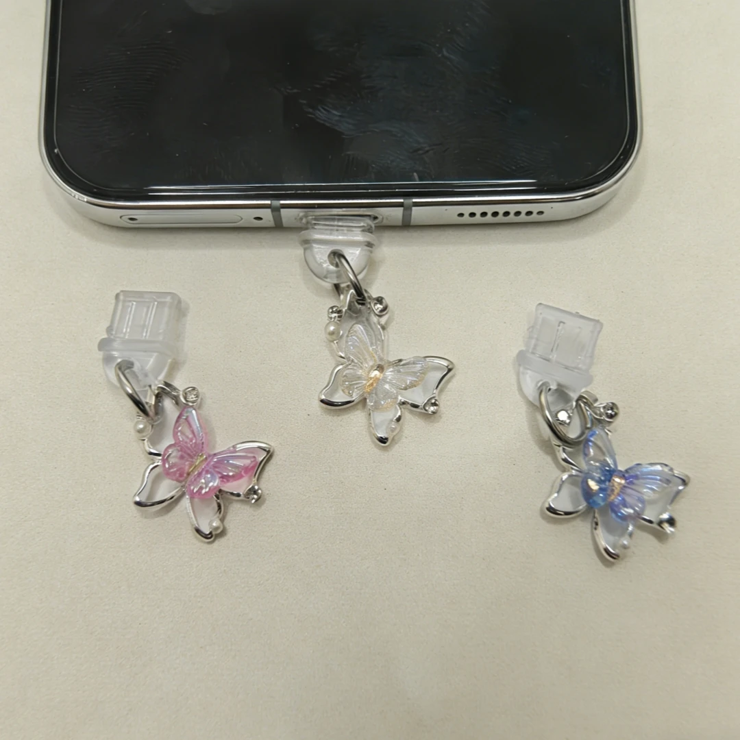 Multicolor Butterfly Glitter Diamond Phone Dust Plug, Interface Protective Decorative Mini Accessory, Exquisite Phone Accessory for Girls, Phone Decoration, Small Accessories for Daily Care of Phones,