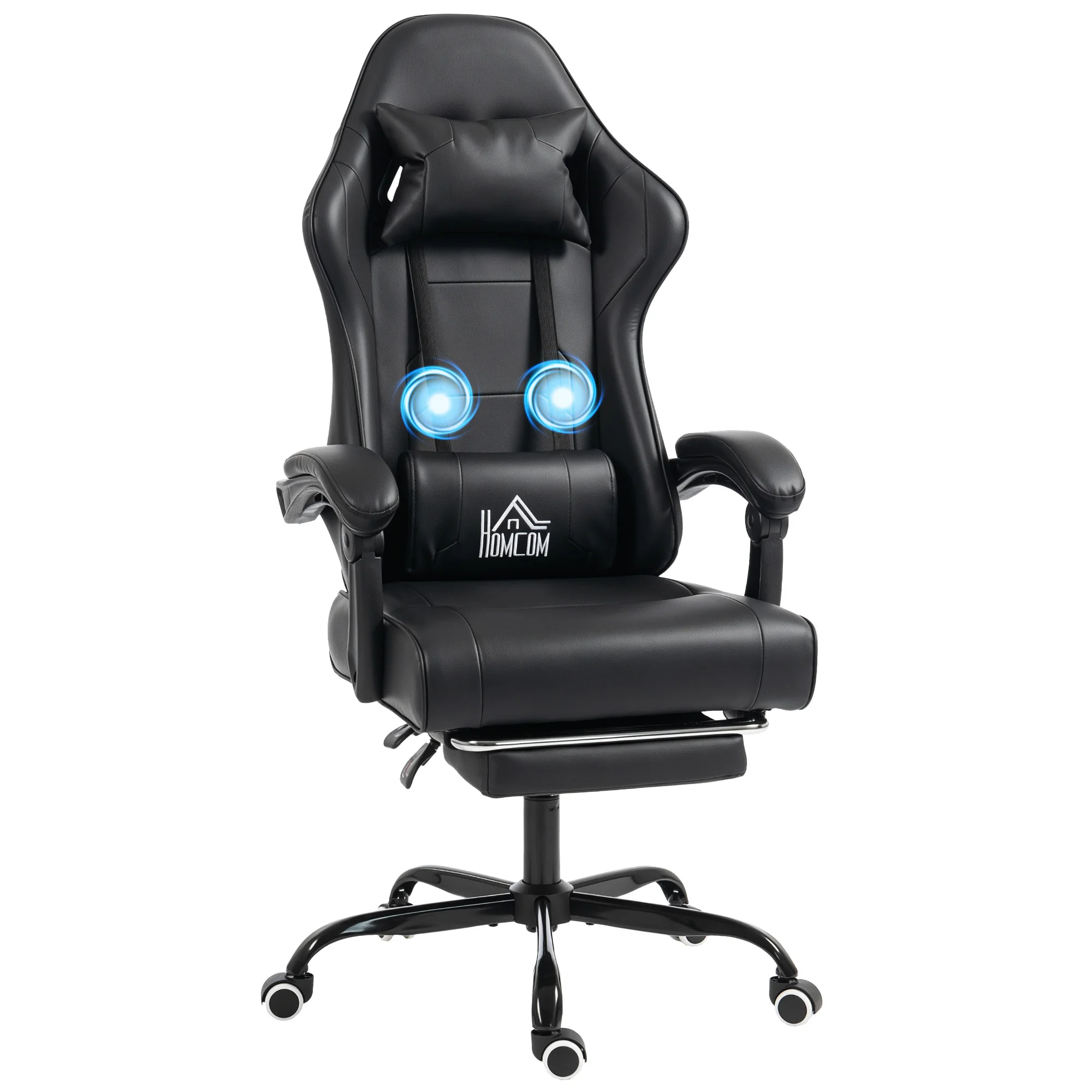 HOMCOM Ergonomischer Gaming-Stuhl, Gaming-Sessel mit Lendenwirbelstütze, verstellbar, höhenverstellbar, Schwarz