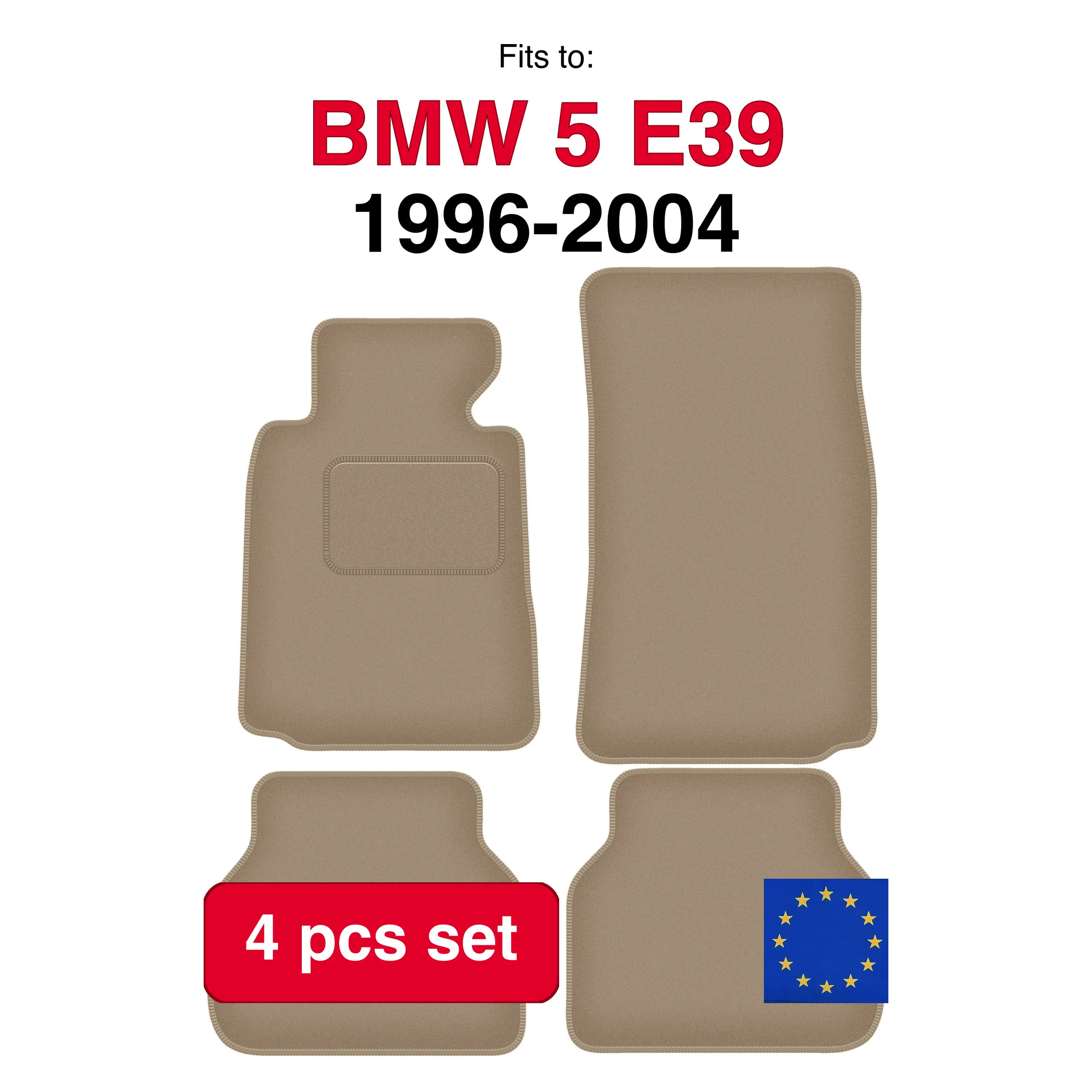 Tapis de voiture en velours adaptés à la BMW 5 E39 berline, break touring (1996-2004) - beige (4 pièces) - ensemble de tapis de voiture sur mesure
