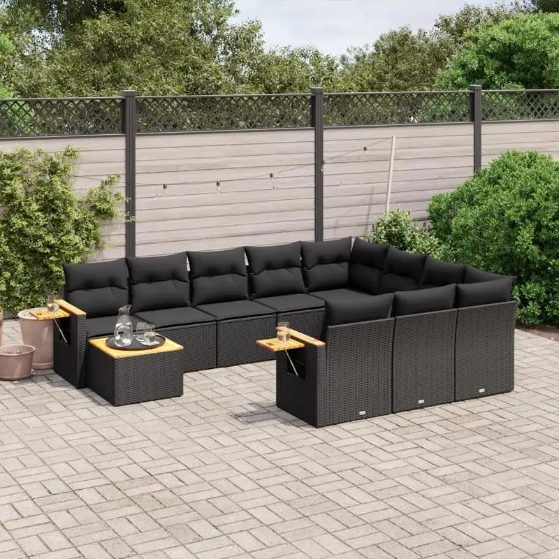 vidaXL Ensemble de meubles de jardin en résine tressée noire, canapé d'extérieur 11 pièces pour patio, jardin et salon de jardin
