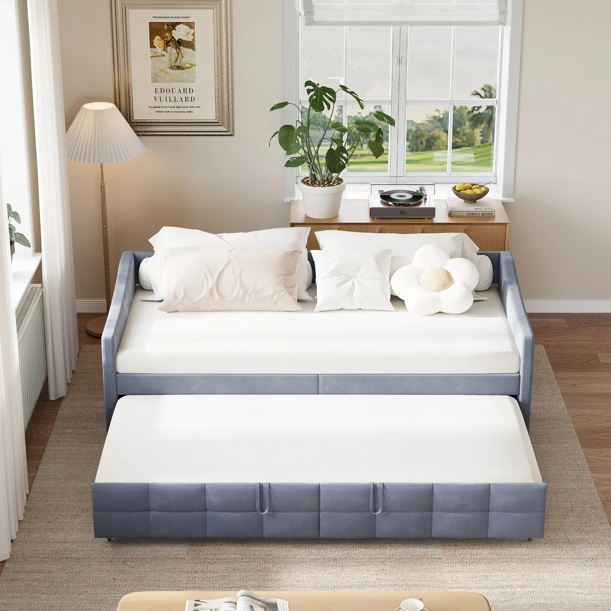 Creahappy, 90 x 200 cm Schlafsofa, Tagesbett, multifunktionales, ausziehbares Doppel-Schlafsofa, Schlafsofa für Wohnzimmer und Gästezimmer, Relax-Schlafsofa zum Sitzen und Liegen, Samt, Grau