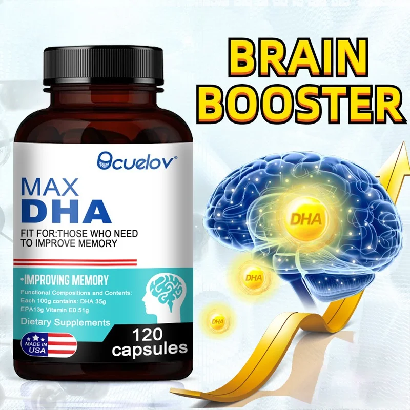 DHA Fish Oil Capsules, Nutritional Supplement for Brain Health Cognition, Memory, Focus, Eye & Cardiovascular Health Support
