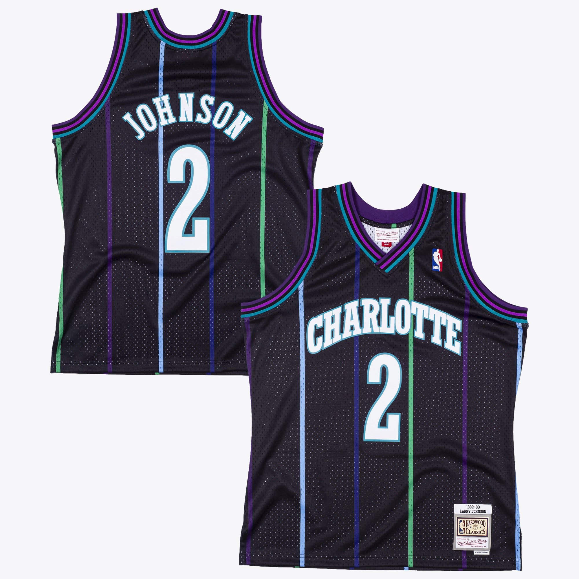 Maillot authentique Swingman Mitchell & Ness Larry Johnson 1992 Reload des Charlotte Hornets - Noir - Homme Taille: M