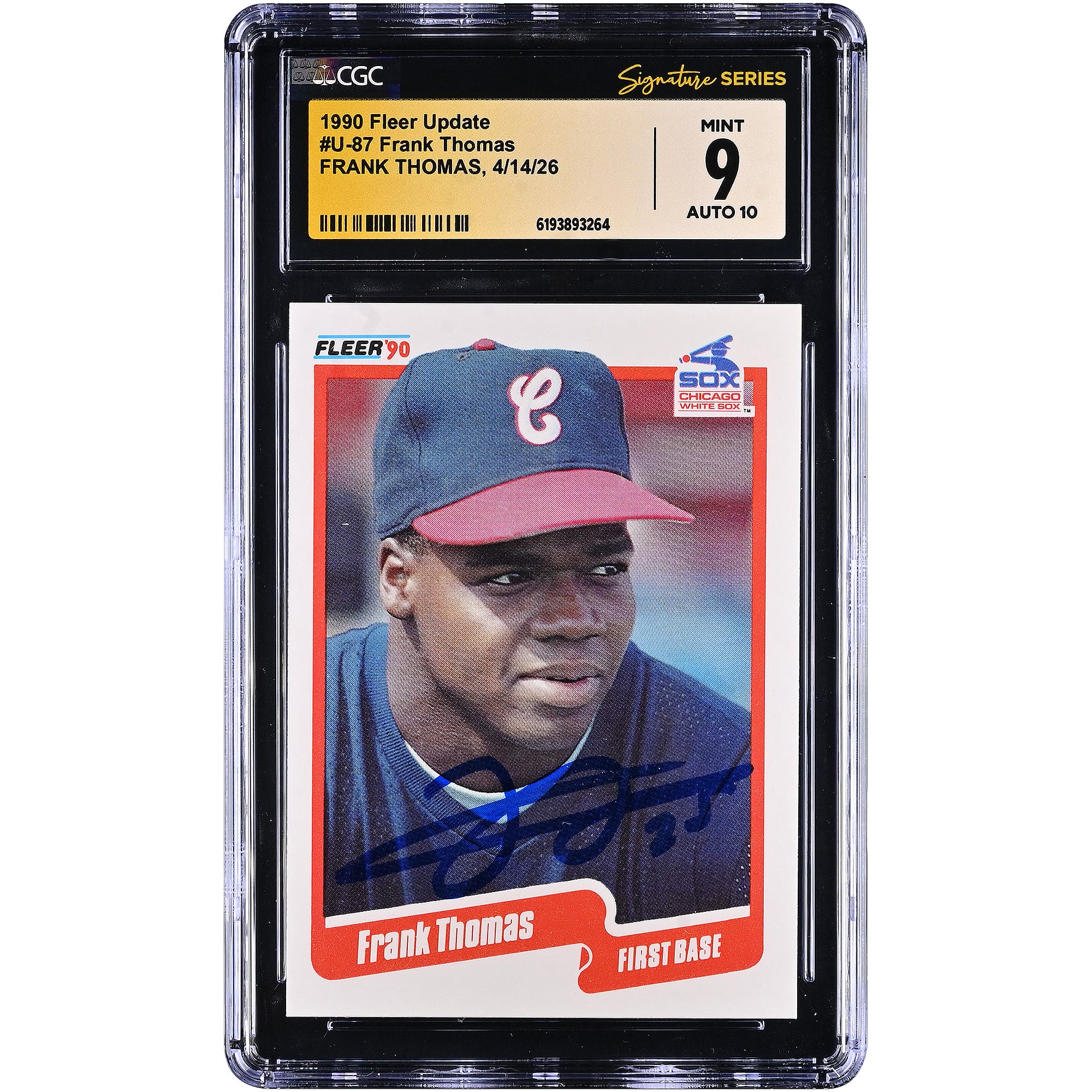 Frank Thomas Chicago White Sox Autogramm 1990 Fleer Update #U-87 CGC Fanatics Witnessed Authenticated 9/10 Rookie Card
