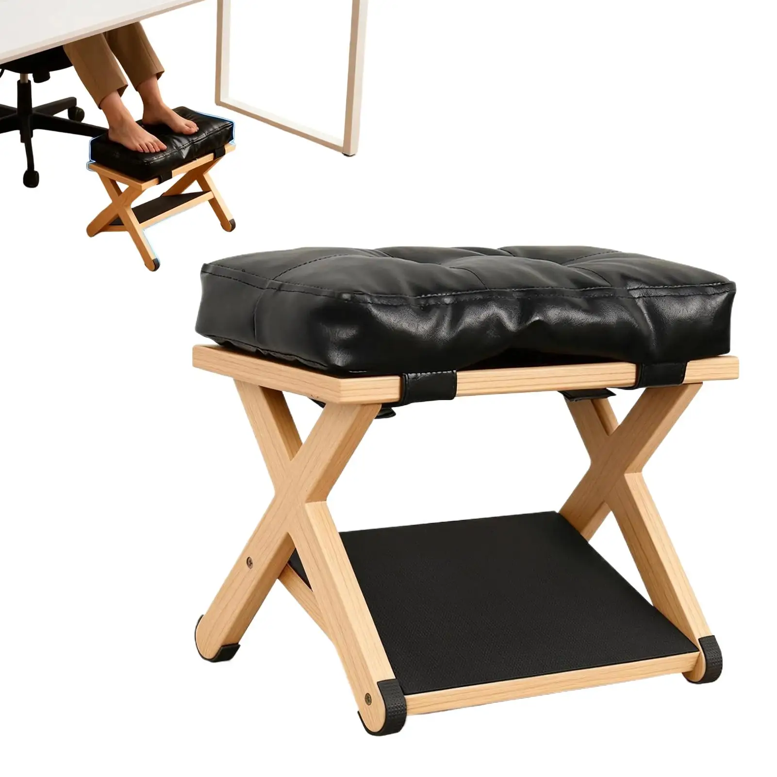 Fußstütze unter dem Schreibtisch aus Holz, doppellagig, rutschfest, ergonomisch, für Büro, Zuhause, Apartment, Schlafzimmer, verstellbarer Fußhocker