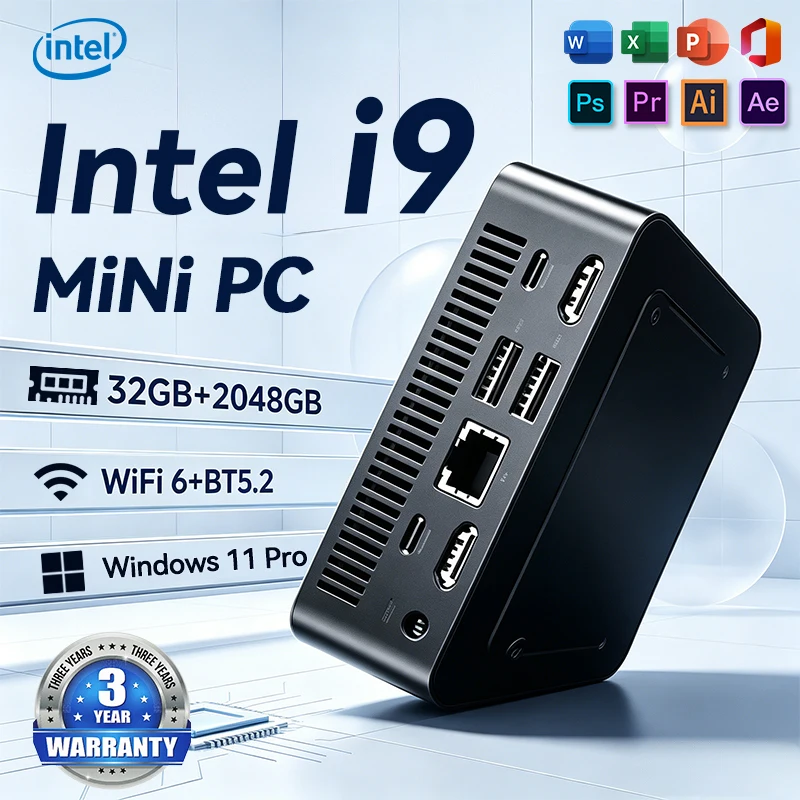 NEW Mini PC Windows 11 Pro Intel Core I9 10980HK N150 16GB 32GB RAM 1TB 2TB SSD WiFi6 Portable Gaming Computer Office PC Desktop