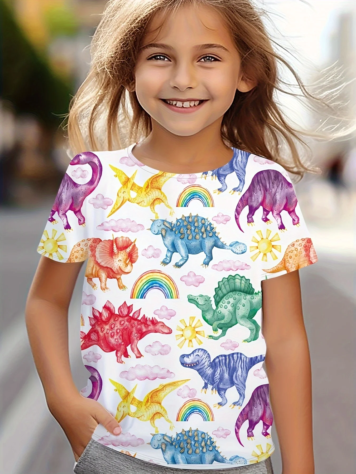 2026 Kids Clothes Cute Dinosaur Print Graphic T Shirts Short Sleeve Children's Clothing for Girl Crew Neck Girls' Summer Clothes