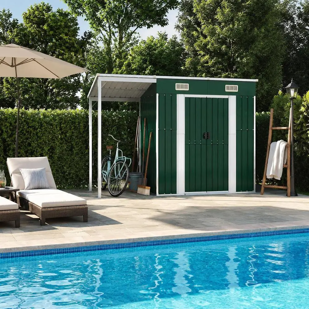 Abri de jardin pour stockage extérieur, structure en acier, robuste et durable, accès facile pour les outils de jardin, les meubles de patio et l'équipement de jardin, 277 x 107 x 181 cm