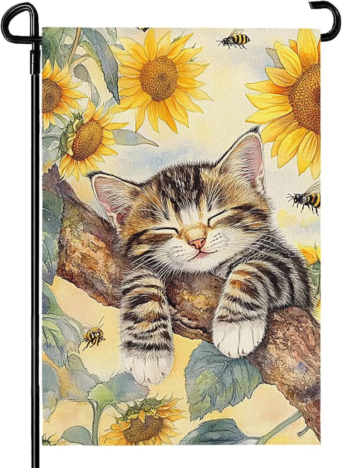 Spring Summer Cat Garden Flag 12x18 in Double Sided Sunflower Garden Flags for Outside Floral Yard Flags for Lawn and Garden WZZ