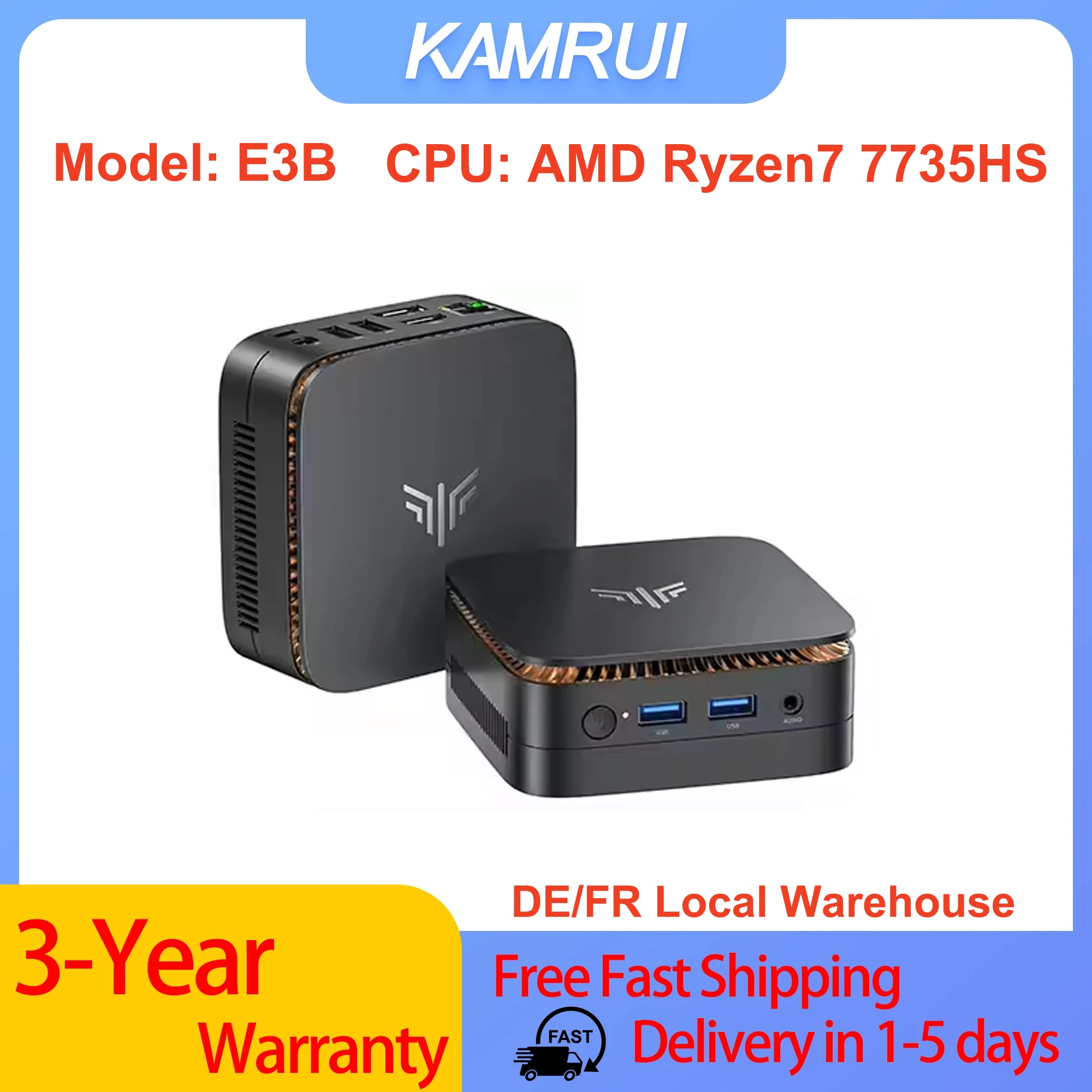 KAMRUI E3B AMD Ryzen7 7735HS Mini-PC Max 4,75GHz Wifi6 BT5.2 Win11 PRO Radeon Grafik 4K Display Mini-Desktop-Computer für Spiele