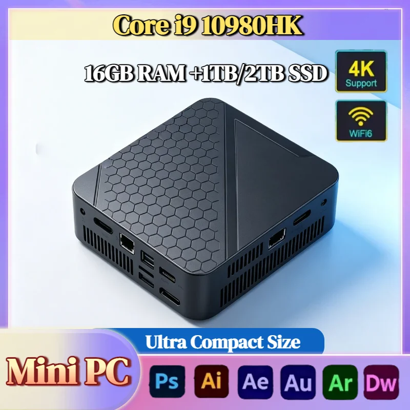 Mini PC Intel Core i9 10980HK 2026, 16 Go de RAM, SSD NVMe 1 To, Triple 4K, WiFi 6, Refroidissement Silencieux, Bureau et Domicile, Pro Max Chip