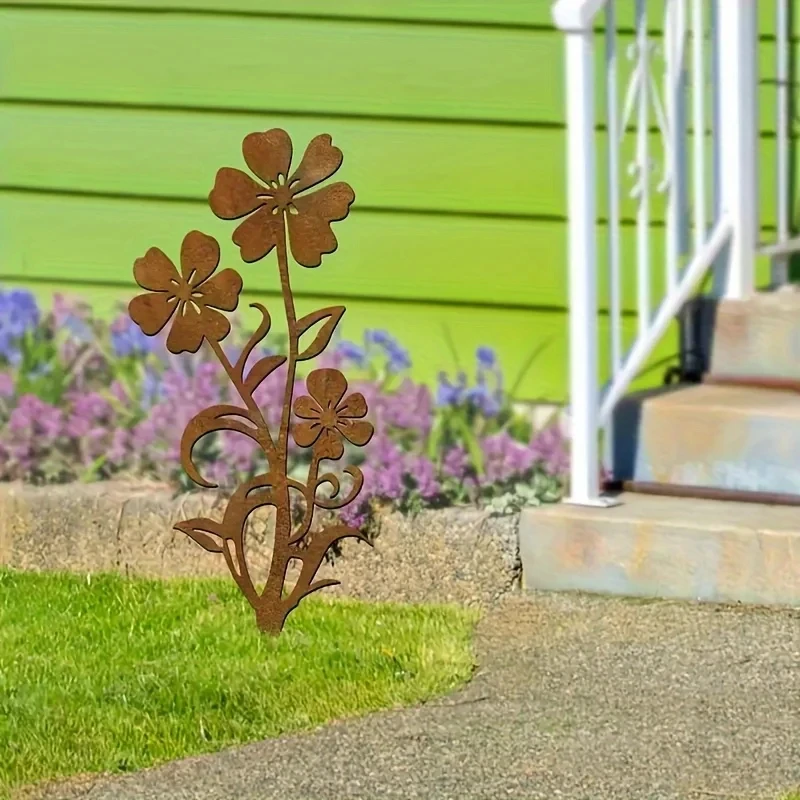 Piquets de jardin en métal rouillé, décorations de jardin en silhouette florale en acier résistant aux intempéries, art extérieur résistant aux intempéries, adaptés à la décoration de jardin et de