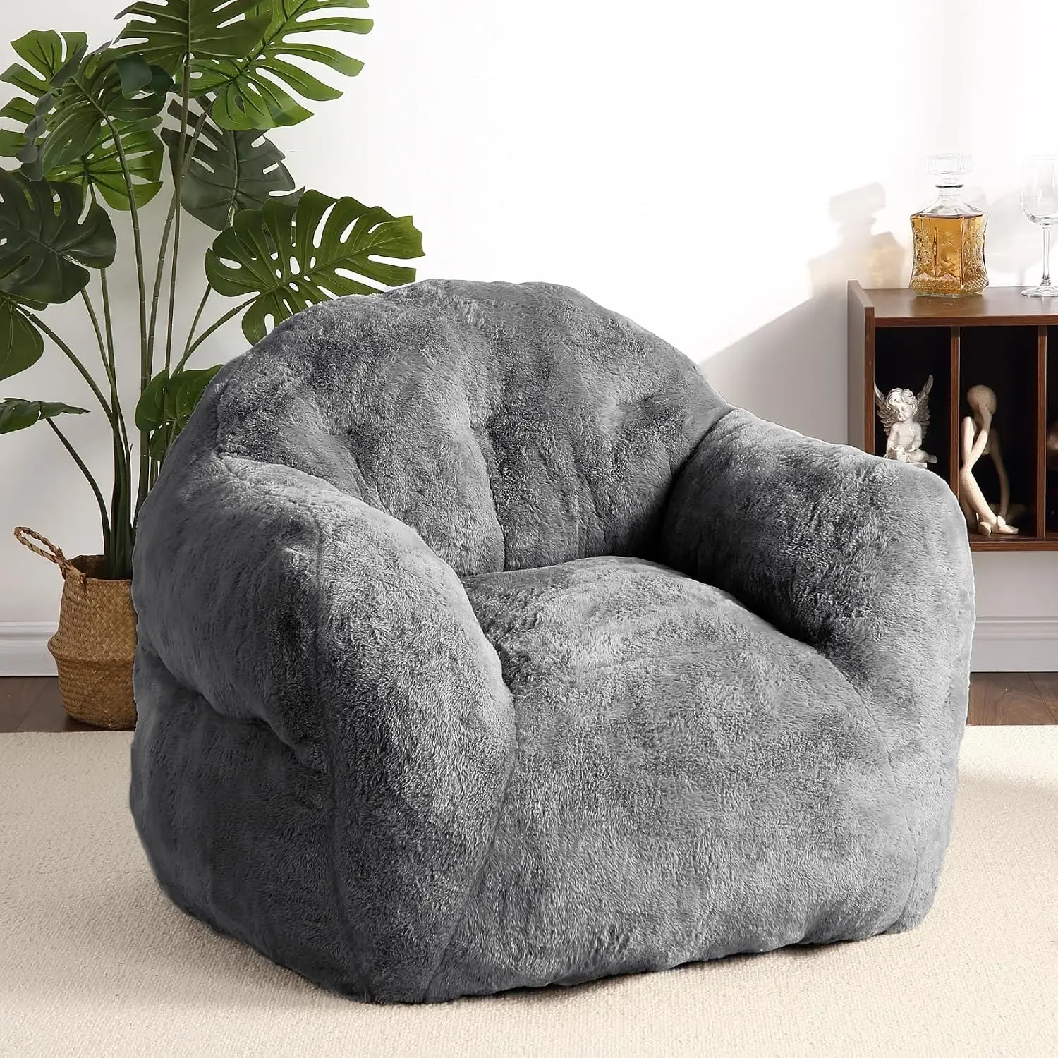 Garvee 51 Zoll Riesiger Sitzsack für Erwachsene & Kinder – Übergroßer Boden-Pouf mit Füllung, Weicher & Gemütlicher Lounger für Wohnzimmer, Schlafzimmer – Dunkelgrau (130 x 105 x 85 cm / 51 x 41 x
