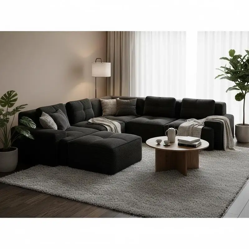 Cloud Modulares Sofa, U-förmiges Sofa ohne Gestell, Komfortables Cord-Cloud-Sofa, Modulares Sofa mit Ottoman, Modulares Zweisitzer-Sofa, 2-Sitzer-Sofa mit Tiefsitz für Wohnzimmer, Montagefreies Sofa,