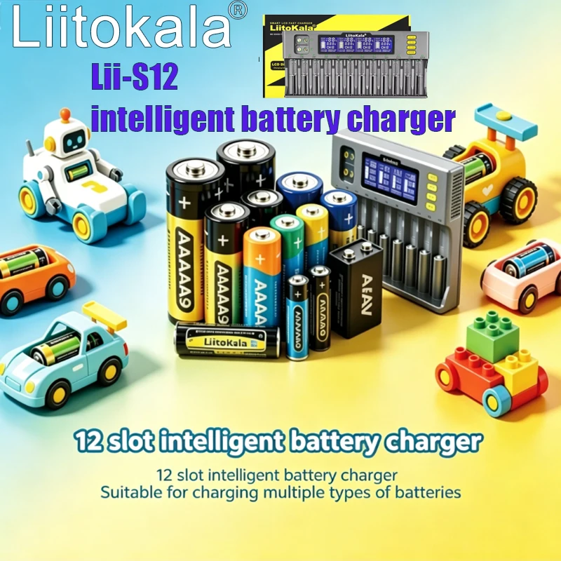 liitokala lii-s12 12-slot lcd-akkuladeger�t f�r li-ion lifepo4 ni-mh ni-cd 9v