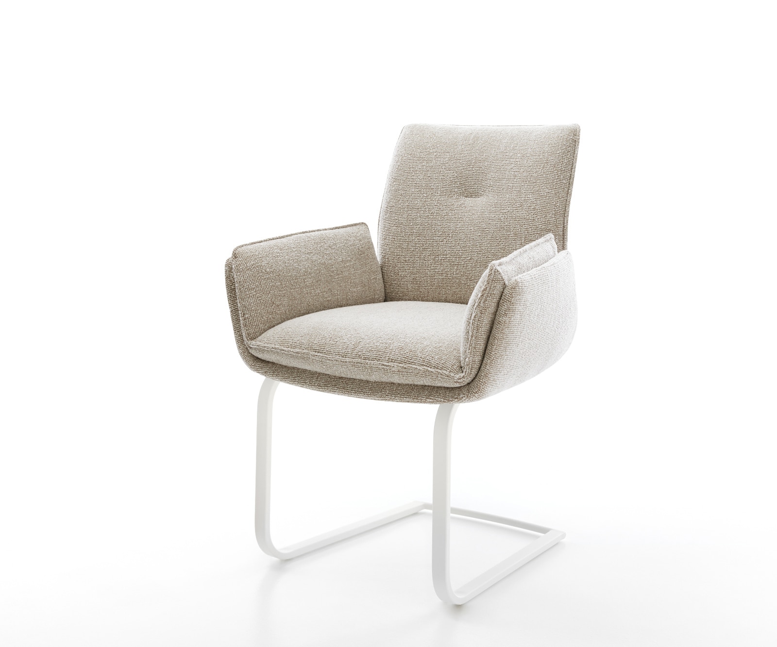 DELIFE Freischwinger Nela-Flex Webstoff Soft Beige Freischwinger flach Weiß, Esszimmerstühle