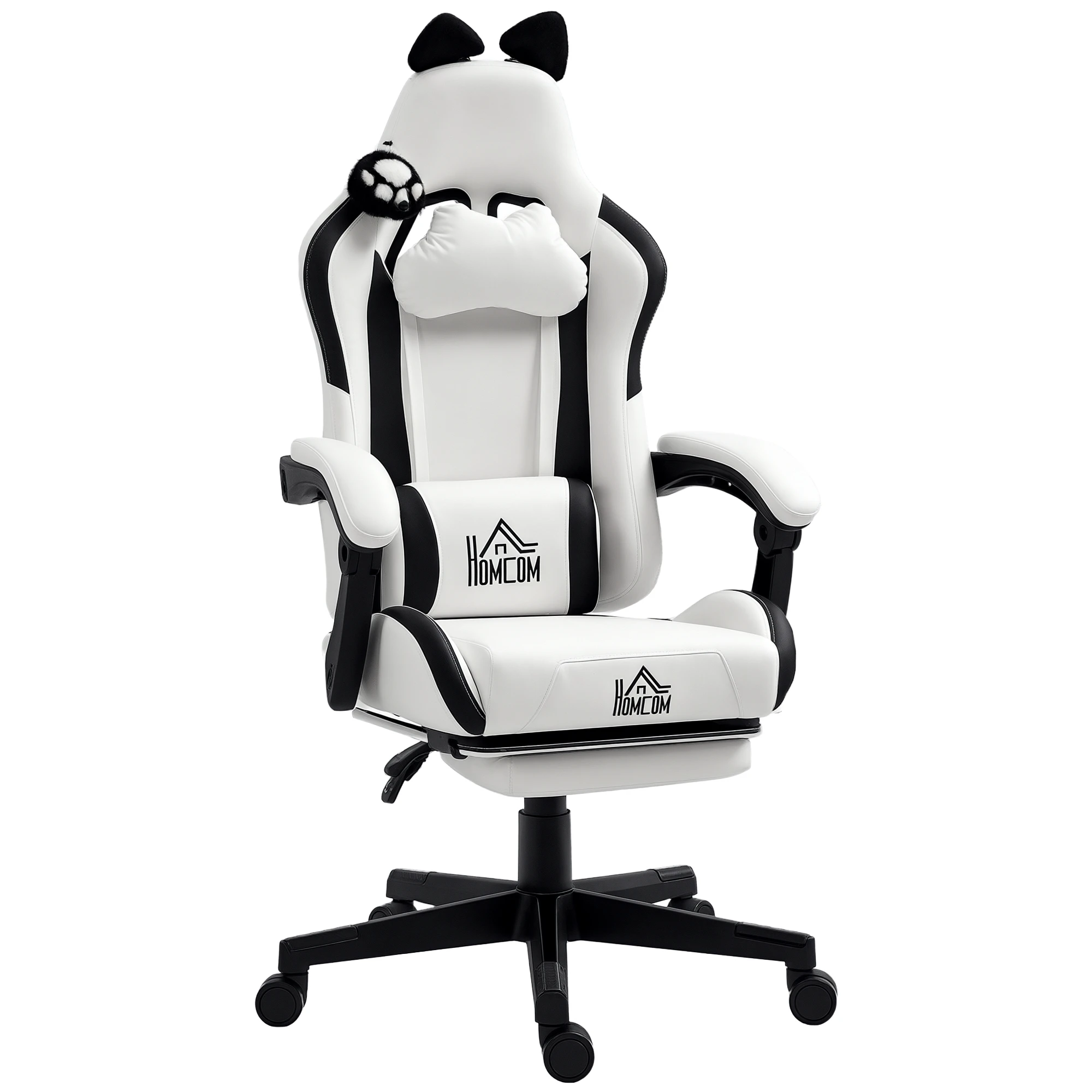 HOMCOM Ergonomischer Gaming-Stuhl mit Katzenohren, Gamer-Sessel mit Neigefunktion, 65x62x124 cm, Weiß