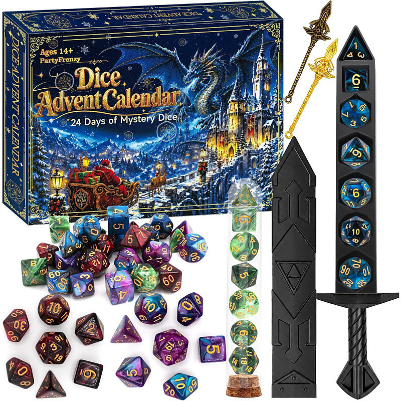 DND Dice Advent Calendar 24 Days Mystery Christmas Dice Set Gift DND Advent Calendar,24 Days Xmas Countdown,Dungeons and Dragons Accessories for RPG Players,Tabletop Gamers,Teens and Adults