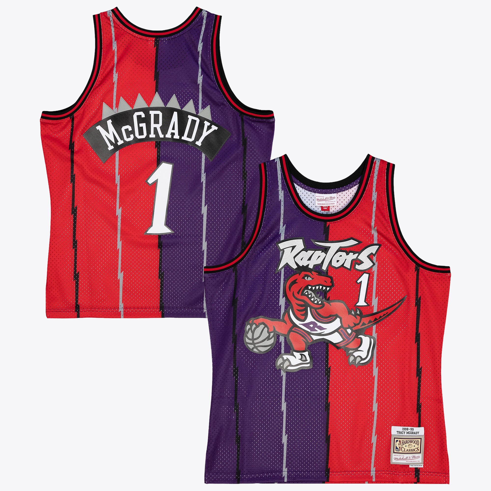 Toronto Raptors Mitchell & Ness Tracy McGrady 1998 Maillot Swingman Split – Violet/Rouge - Homme Taille: M