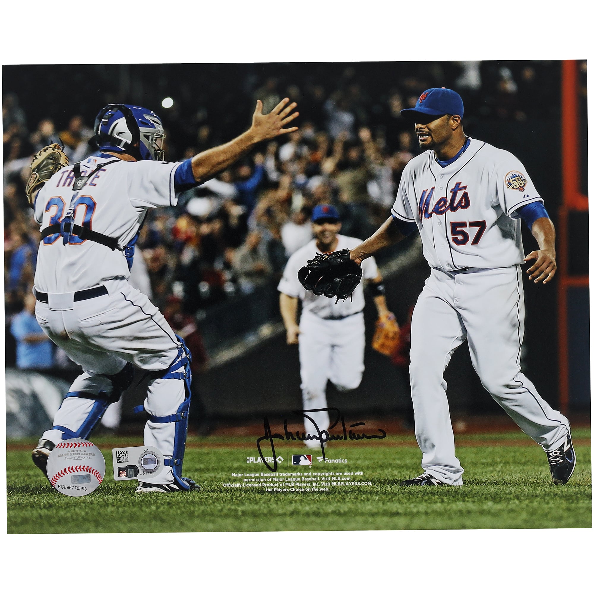 Johan Santana, New York Mets, signiertes 8" x 10" Foto von der Feier seines No-Hitters
