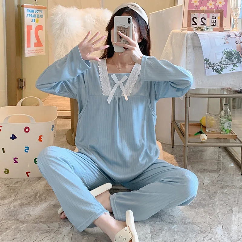 Ensemble de pyjamas de maternité pour le printemps et l'automne, vêtements d'allaitement à domicile, pyjamas fins d'été, ensemble de vêtements d'allaitement post-partum pour femmes, hiver